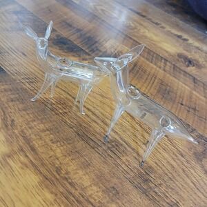 Vtg Roost Clear Blown Glass Reindeer Stag Set of 2 Figures Collectibles Clear
